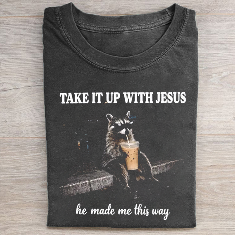 Grunge Raccoon Drinking Coffee Tea  T-shirt