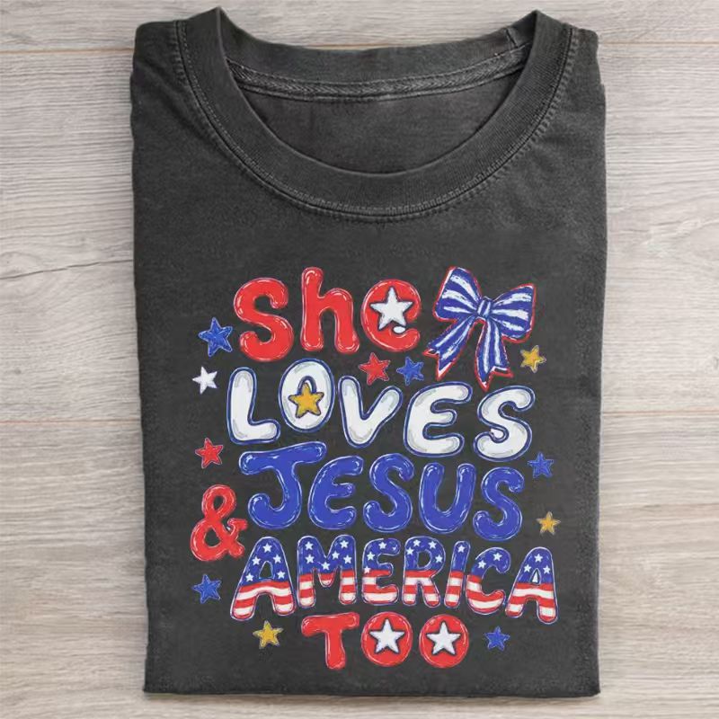 She Loves Jesus And America Too 4th Of July T-shirt