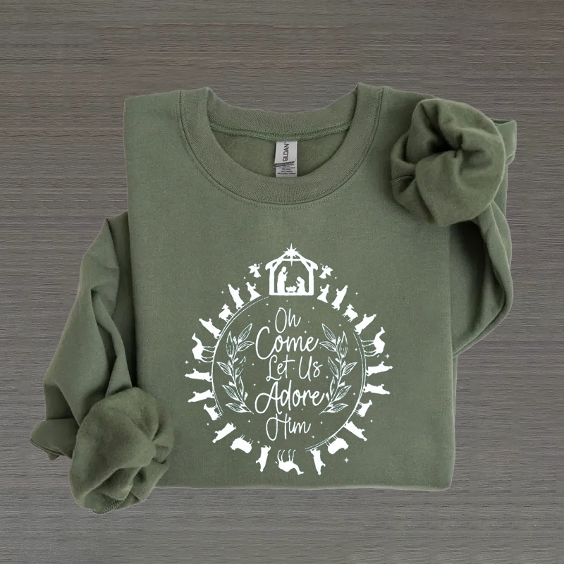 Oh Come Let Us Adore Him Christian Christmas Sweatshirt