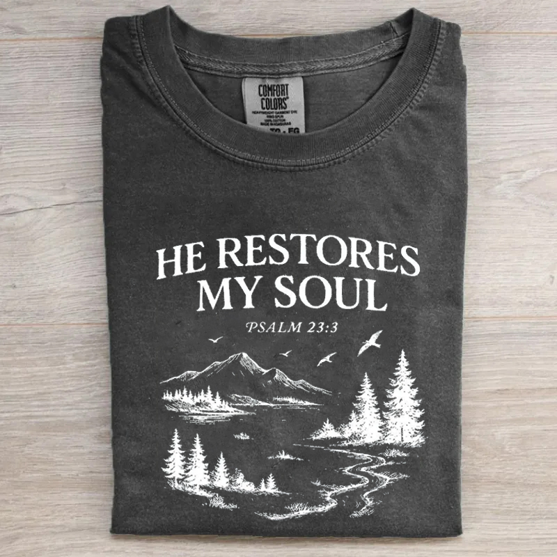 Comfort Color Christian He restores my soul Psalm T-shirt