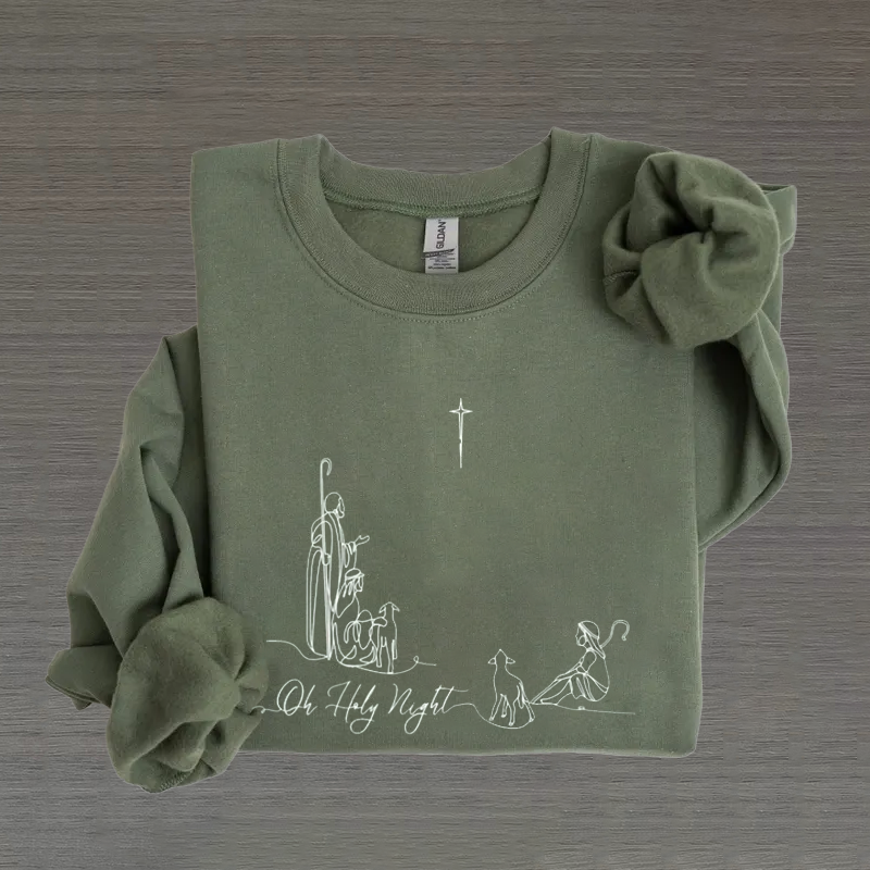 Oh Holy Night Christian Christmas Nativity Scene Sweatshirt