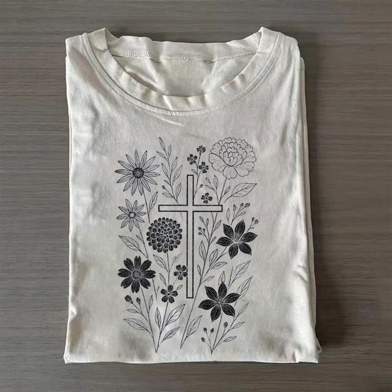 Floral Cross Christian T-shirt