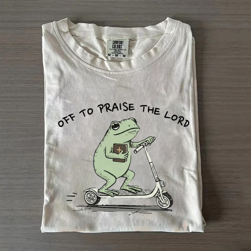 Funny Frog Off To Praise The Lord Christian T-shirt