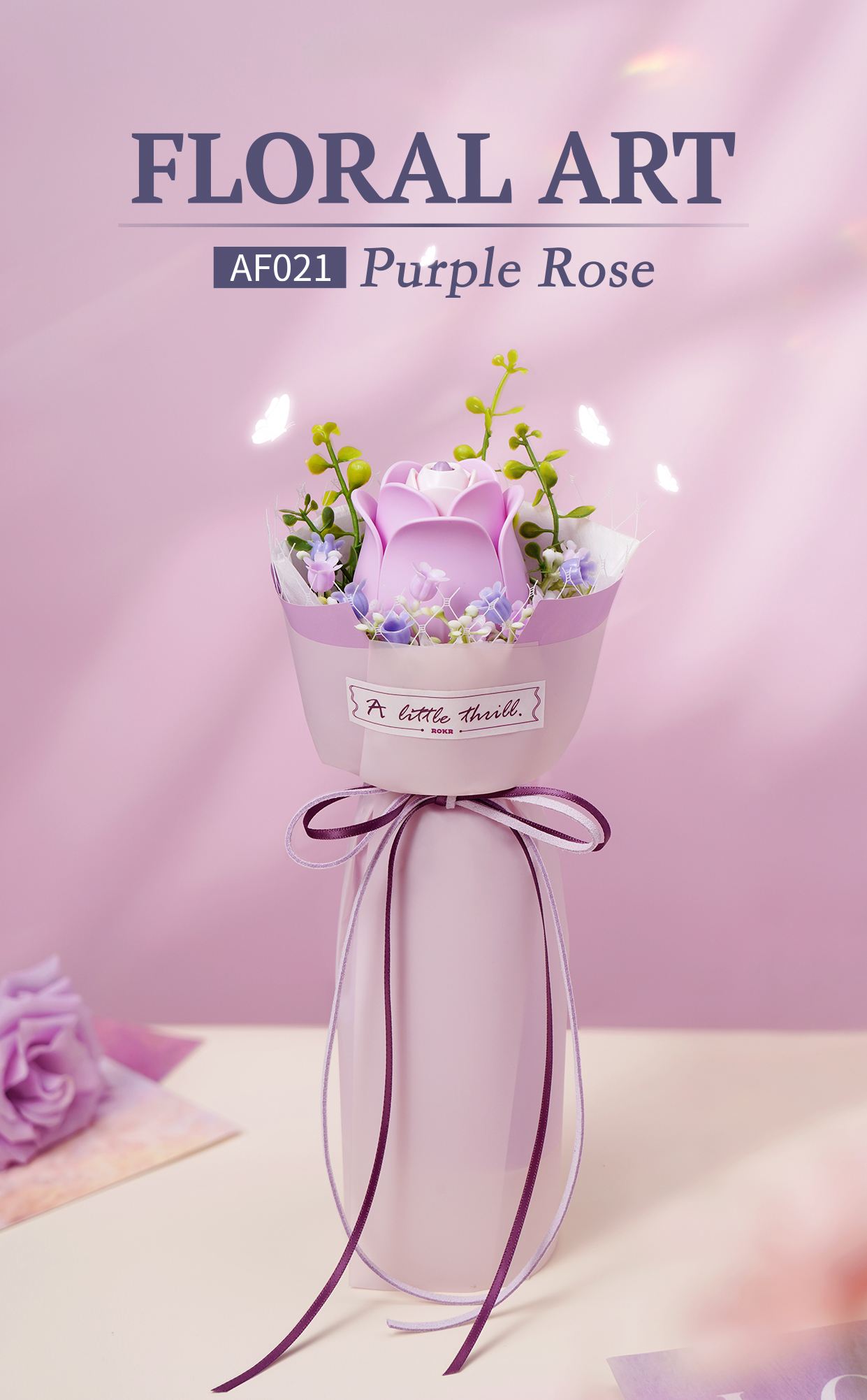 ROKR 3D-Puzzle Blumenstrauß – DIY-Bausatz Für Künstliche Rosen (lila), Dekoration & Geschenk (ca. 30 Min.)