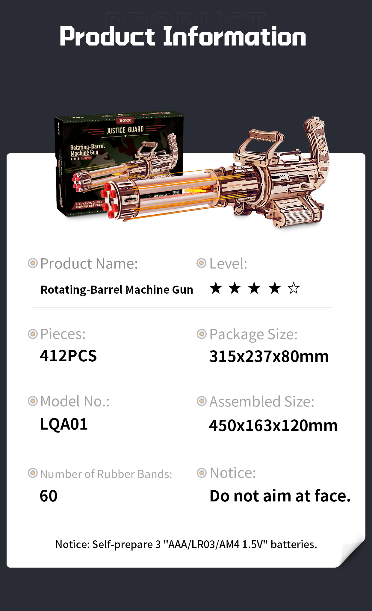 Rotating-Barrel Machine Gun 3D Wooden Puzzle