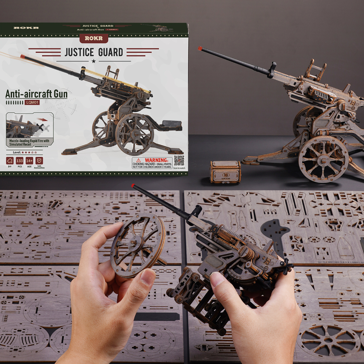 ROKR Antiaircraft Gun LQM01 - Wooden 3D Puzzle Kit