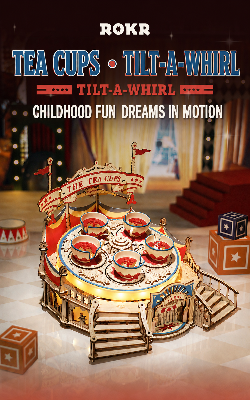 ROKR Tilt-a-Whirl DIY Music Box 3D Wooden Puzzle - Amusement Park
