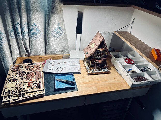 ROKR Cuckoo Clock in progress on a work table