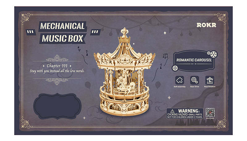 ROKR Romantic Carousel Mechanical Music Box 3D Wooden Puzzle AMK62