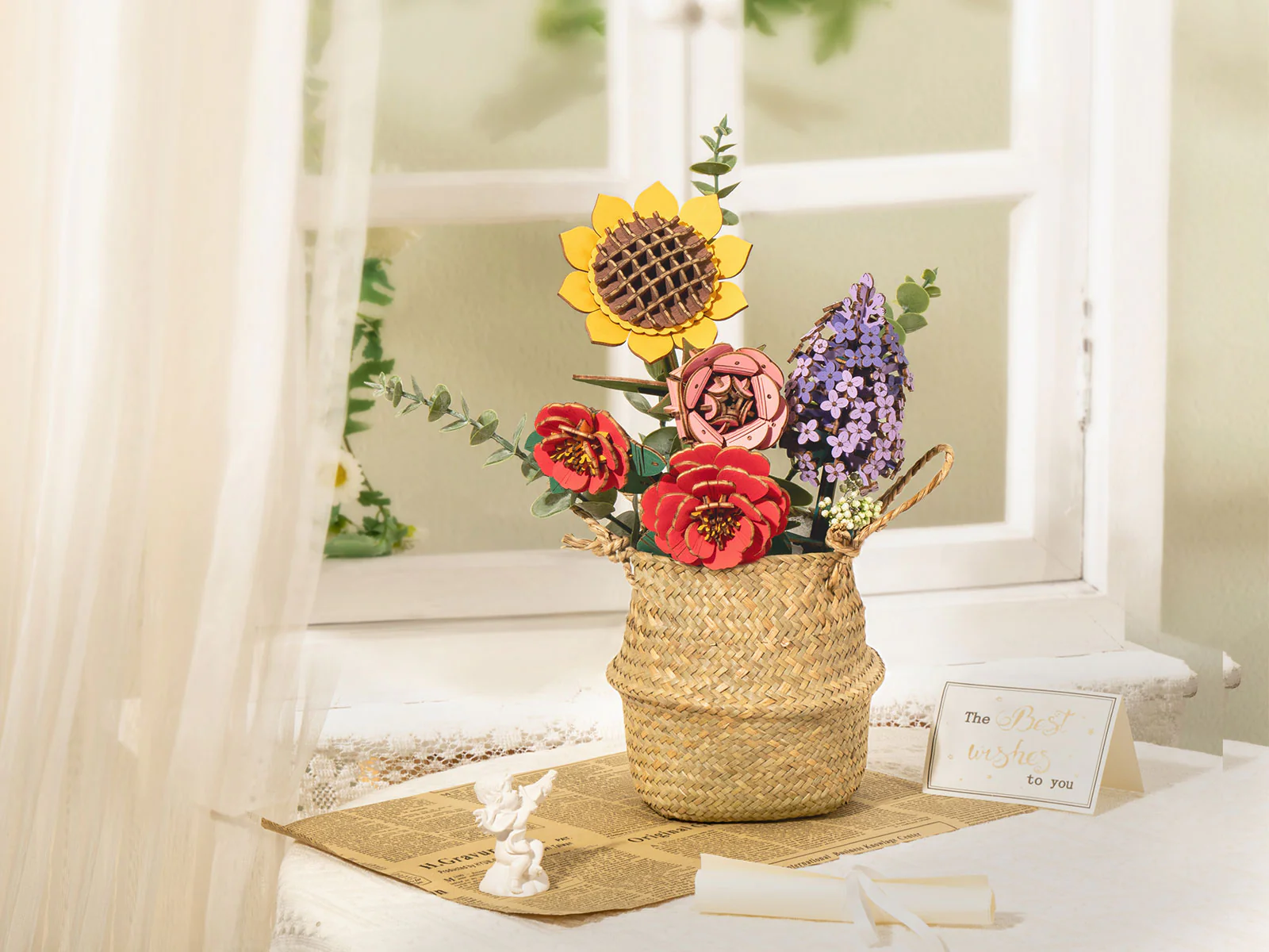 The finished Flower Bouquets are placed on the windowsill
