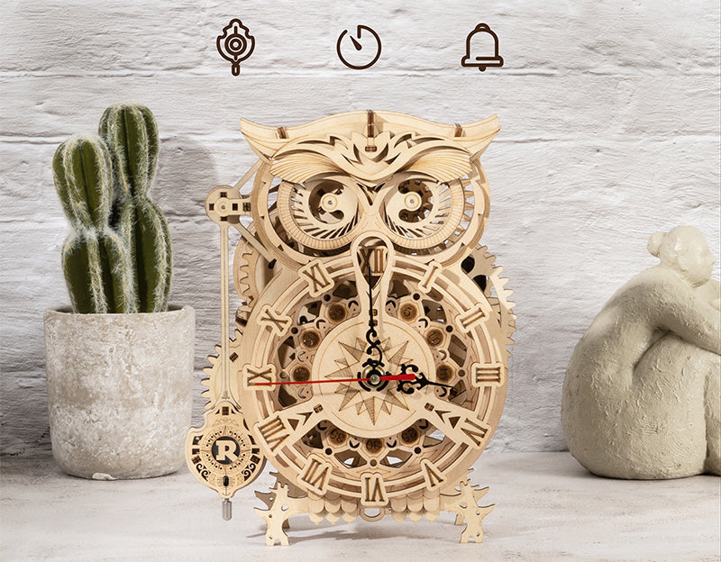 ROKR LK503 フクロウ型機械式時計 ROKR Owl Clock LK503 | Mechanical 3D Wooden Puzzle