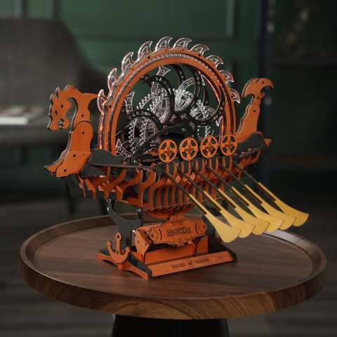 ROKR Viking Dragon Ship LK802 mechanische houten puzzel op ronde tafel