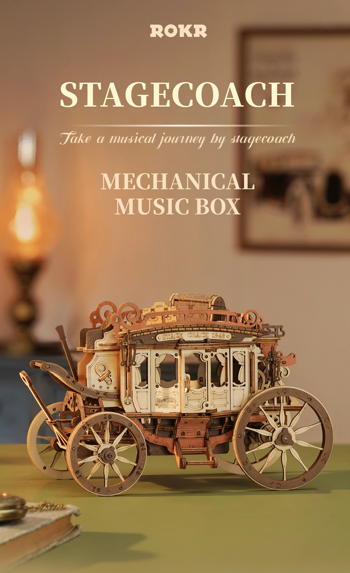 ROKR Stagecoach Mechanical Music Box 3D Wooden Puzzle AMKA1