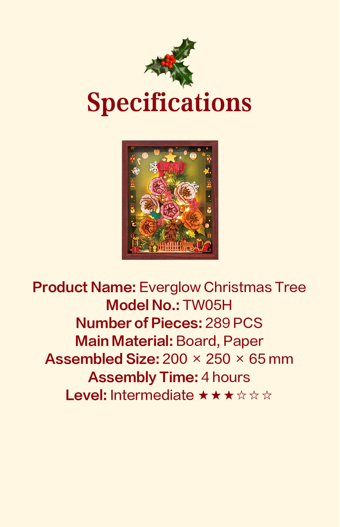 TW05H specifications: 289 pieces, board and paper, 200 x 250 x 65 mm