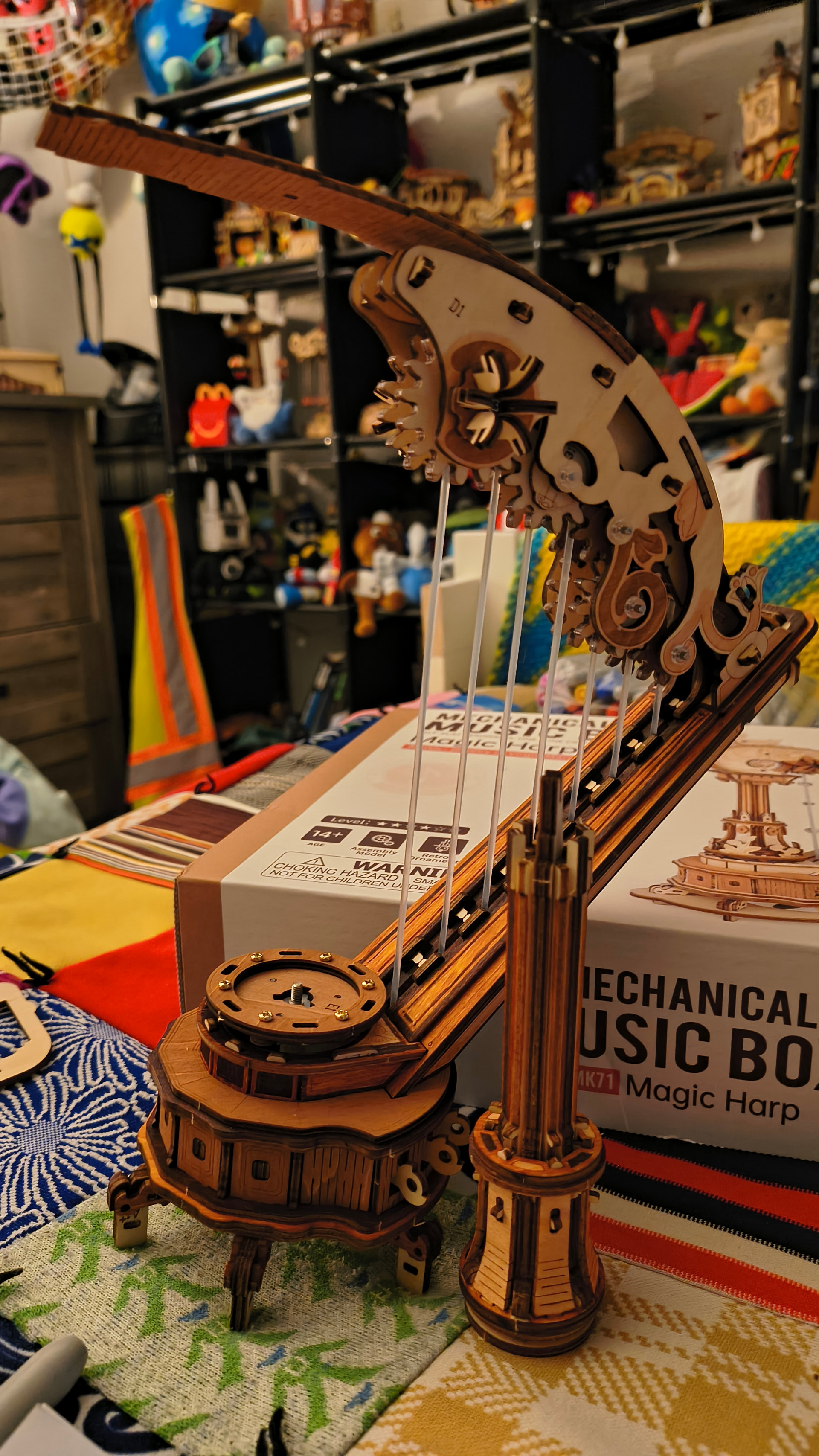Partially assembled ROKR Magic Harp showing Dasabucket&rsquo;s brown Sharpie coloring and exposed gears