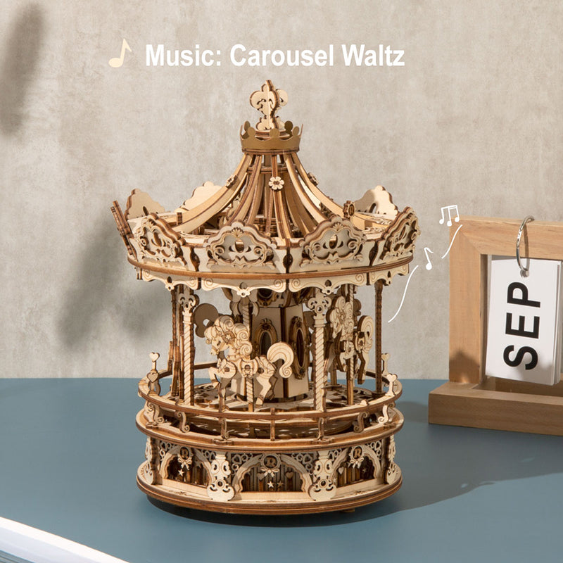ROKR Romantische Carrousel Mechanische Muziekdoos 3D Houten Puzzel