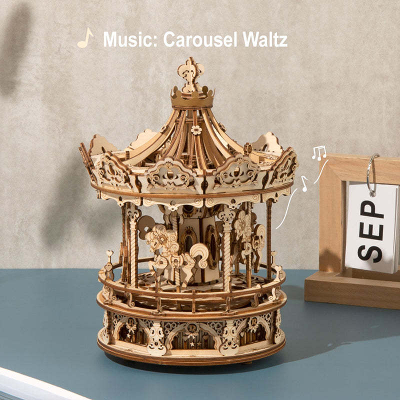 ROKR Romantic Carousel Mechanical Music Box 3D Wooden Puzzle AMK62