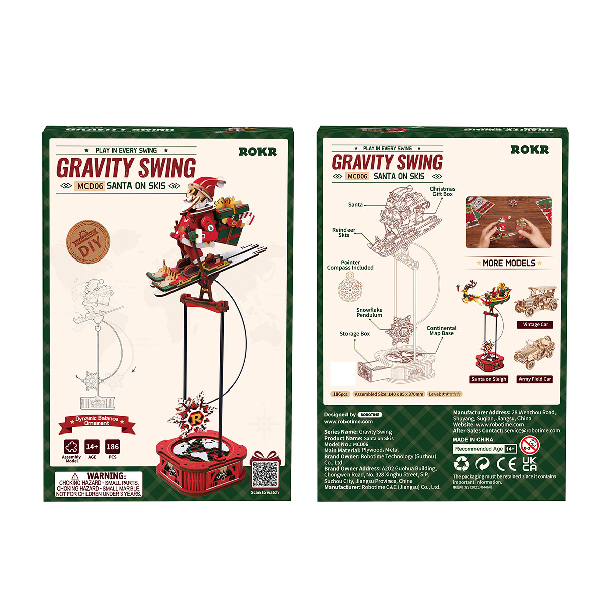 ROKR Santa on Skis MCD06 - Pendulum Balance Toy 3D Puzzle