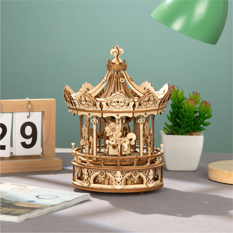 ROKR Romantische Carrousel Mechanische Muziekdoos 3D Houten Puzzel
