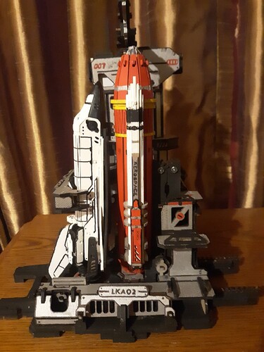 Custom-painted ROKR Space Shuttle LKA02 with black, silver, white, yellow, and red details