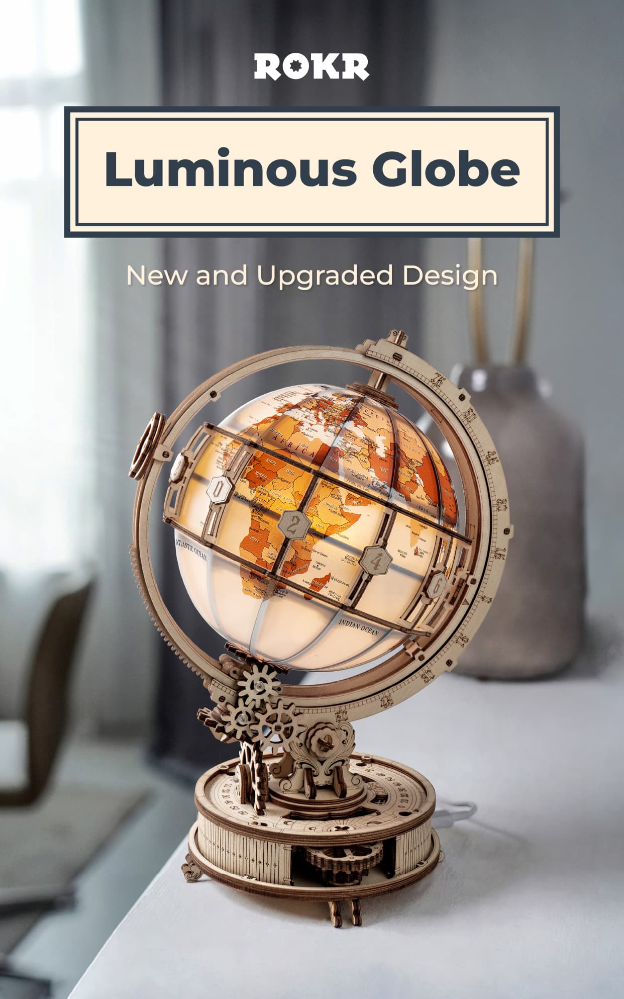 ROKR Luminous Globe ST003 - 3D Wooden Model for Educational and