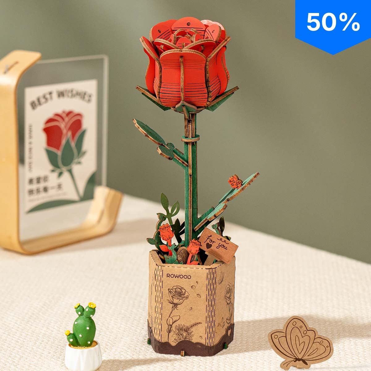 Rowood DIY Wooden Flower Red Rose TW042