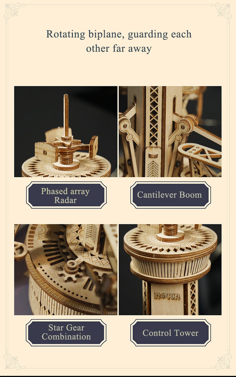 Rokr Airplane Control Tower Mechanical Music Box - Unique Aviation