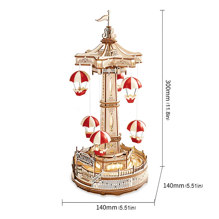ROKR Parachute Tower Music Box 3D Wooden Puzzle
