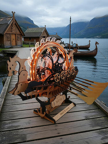 Final wiring stage inside the Viking Dragon Ship display base