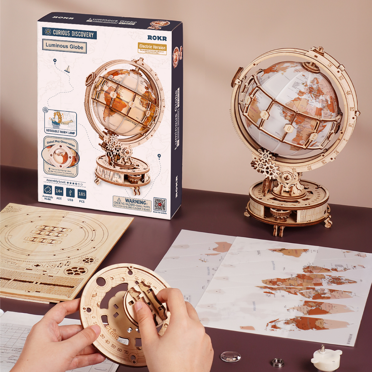 ROKR Luminous Globe 3D Wooden Puzzle ST003D (Electric Version)