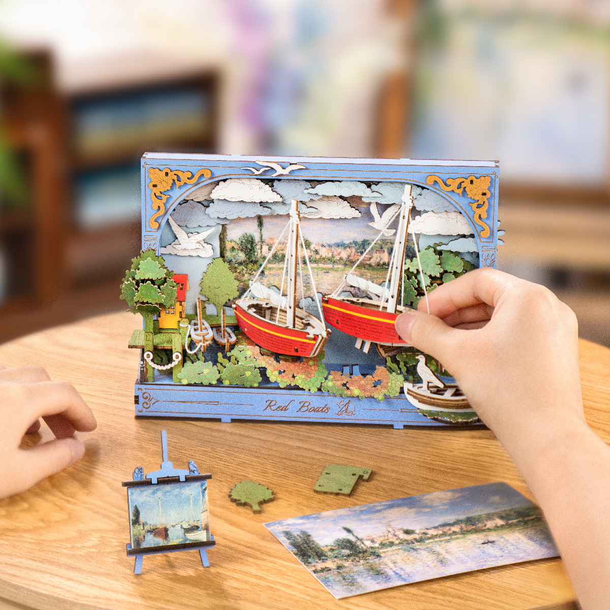 ロナウド 、ラシュフォード アートボード Rowood Red Boats TH004 - Wooden 3D Art Puzzle – ROKR