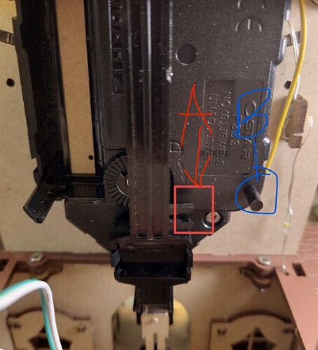 Annotated pendulum area showing where Tricia12 fixed a clicking sound