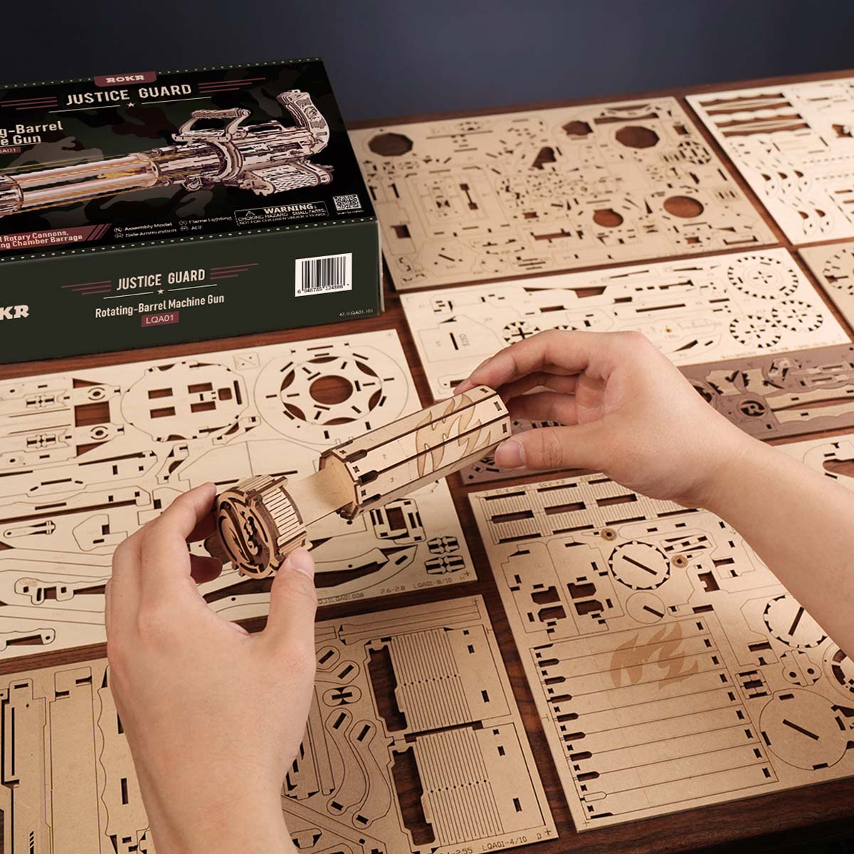 ROKR Rotating-Barrel Machine Gun 3D Wooden Puzzle LQA01