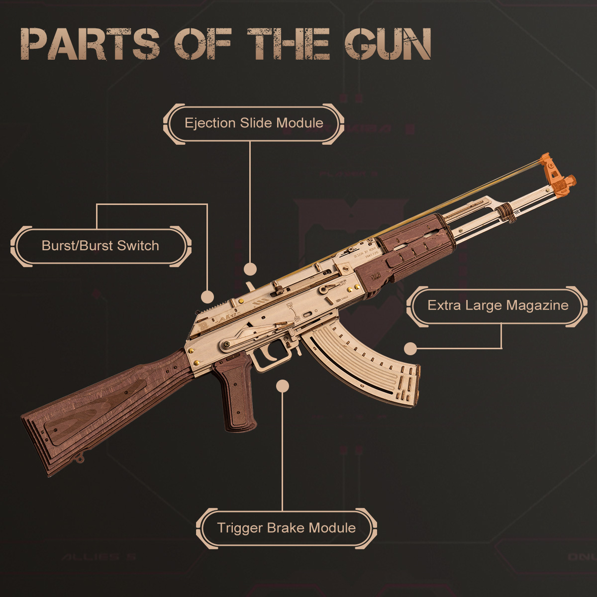 ROKR AK-47 Assault Rifle Gun Toy 3D Wooden Puzzle LQ901