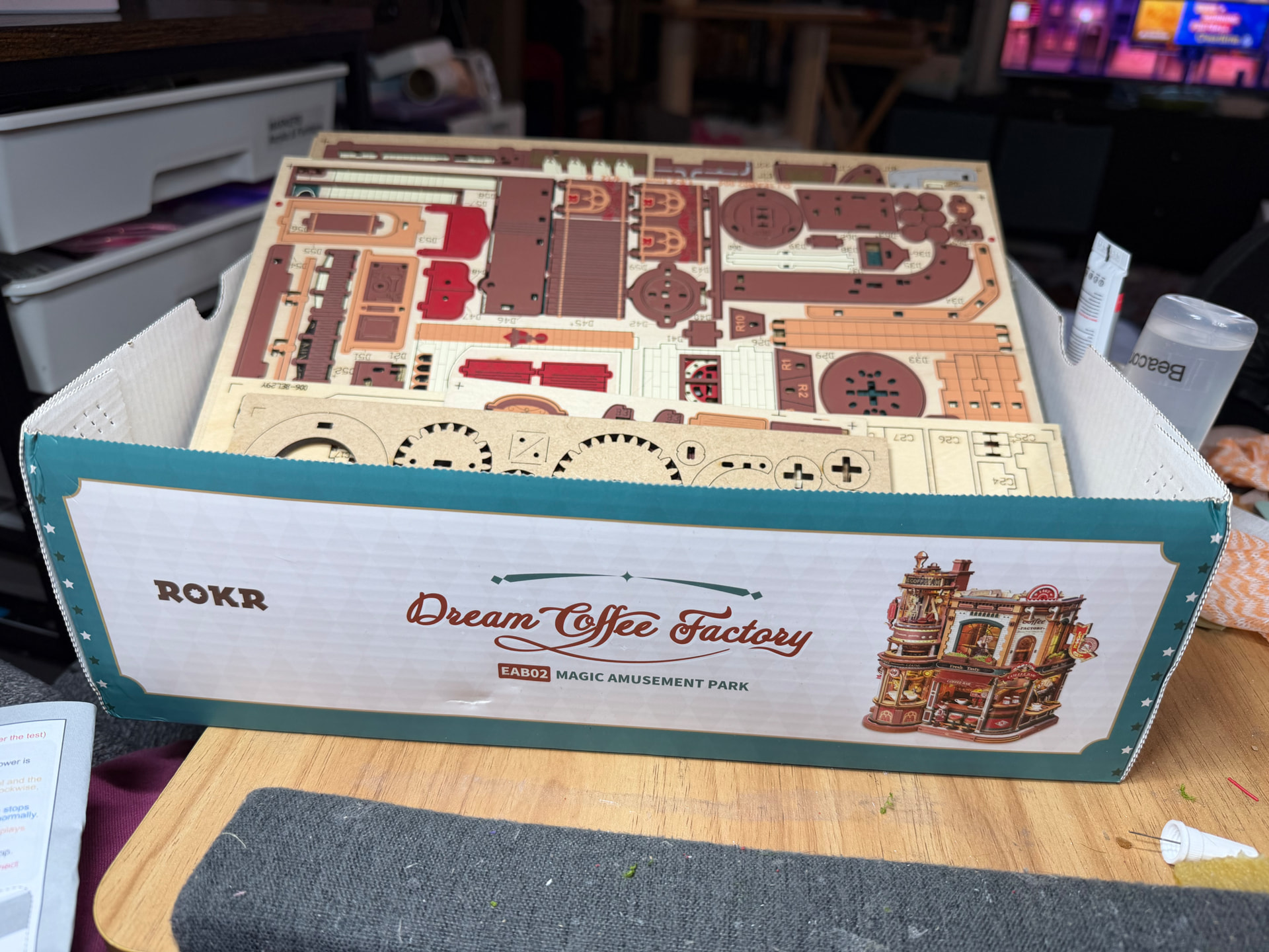 Dream Coffee Factory parts organized before slow, careful assembly