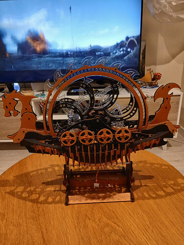 Side mechanisms, wheels, and shields installed on the Viking Dragon Ship