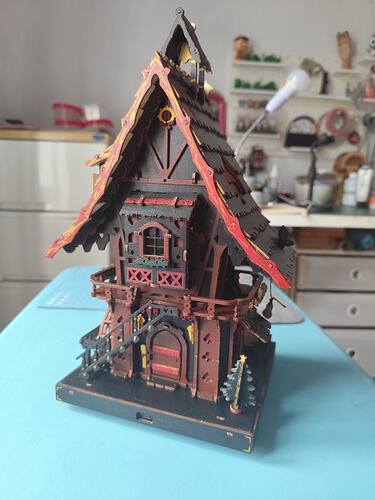 Back view of a customized gothic ROKR Cuckoo Clock