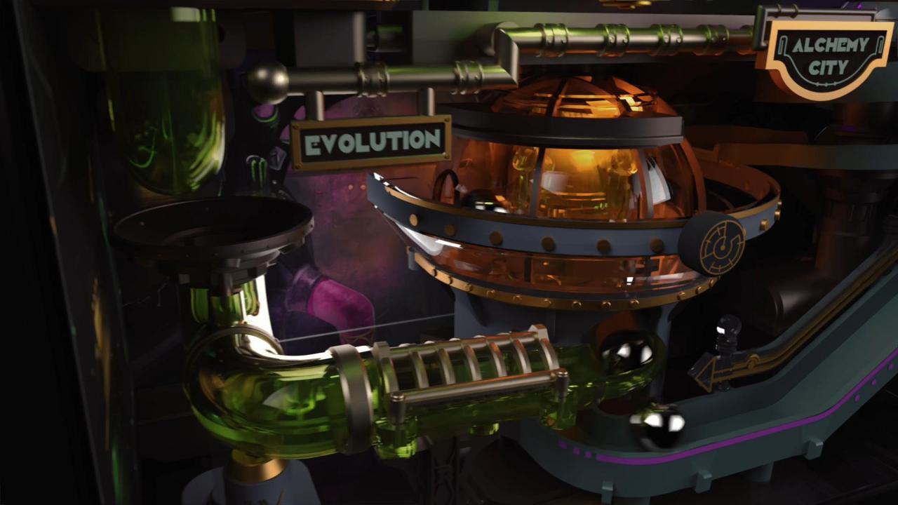 Interior details of ROKR Alchemy City Marble Run