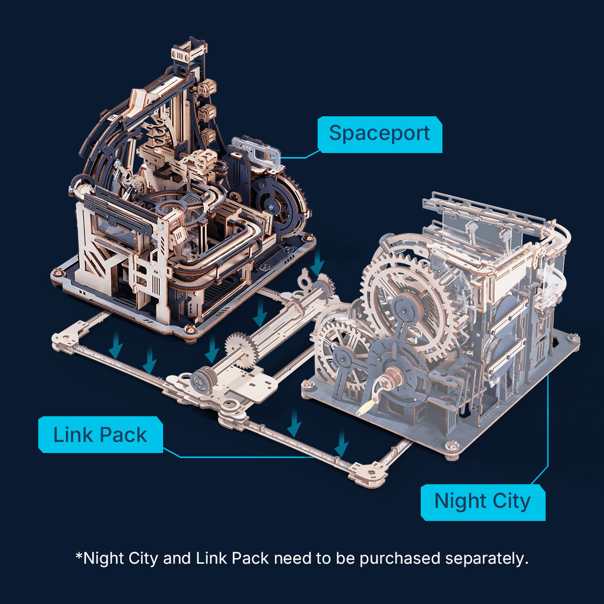 ROKR Marble Spaceport Marble Run 3D Wooden Puzzle LGC01