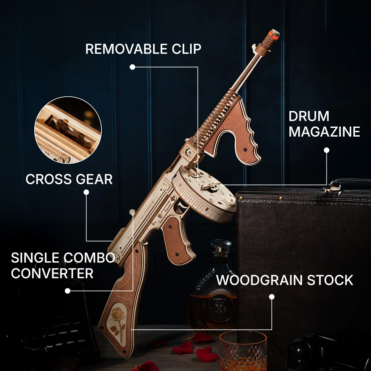 ROKR Thompson Submachine Gun Toy 3D Wooden Puzzle LQB01