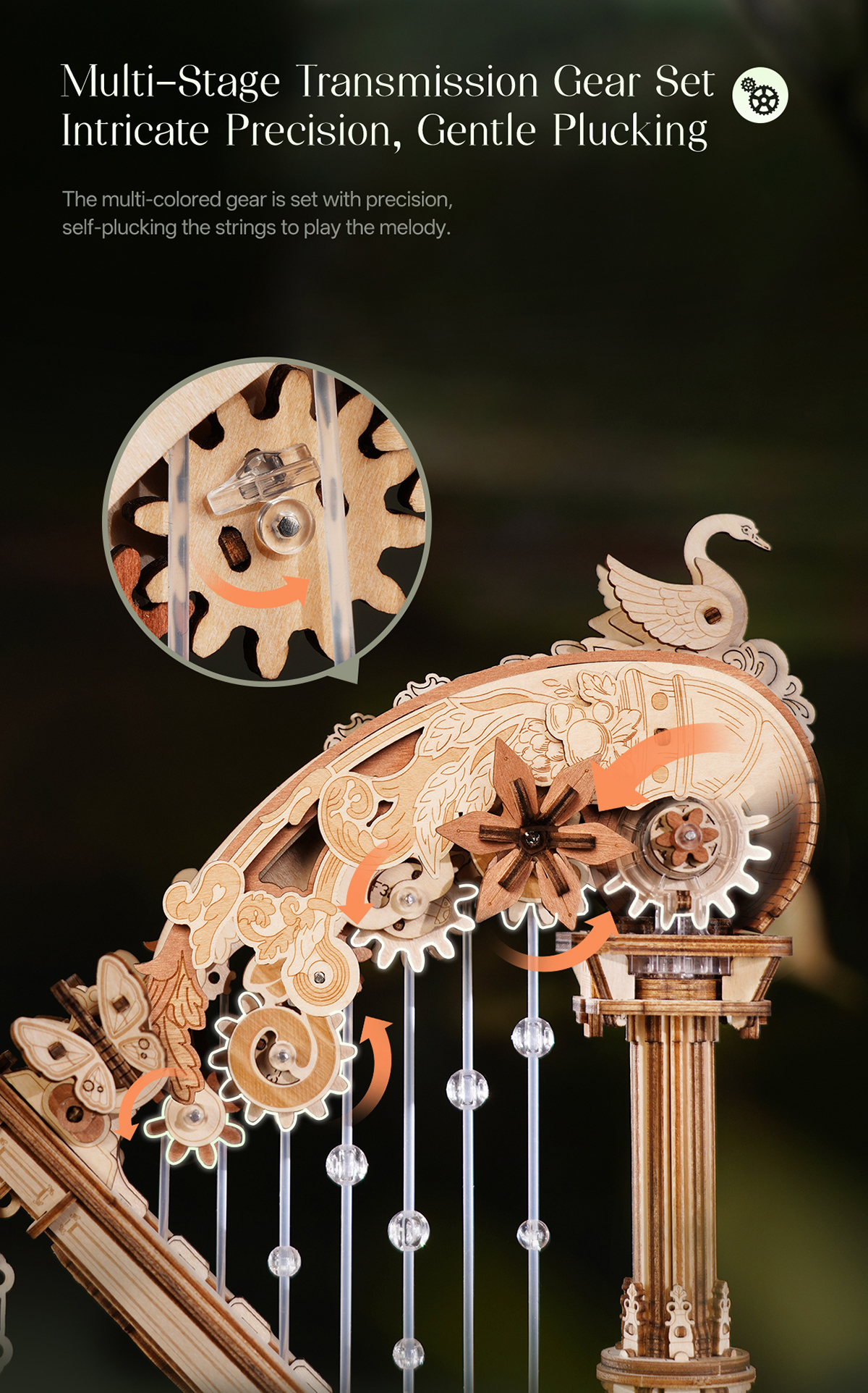 ROKR Magic Harp AMK71 - Wooden Music Box Model
