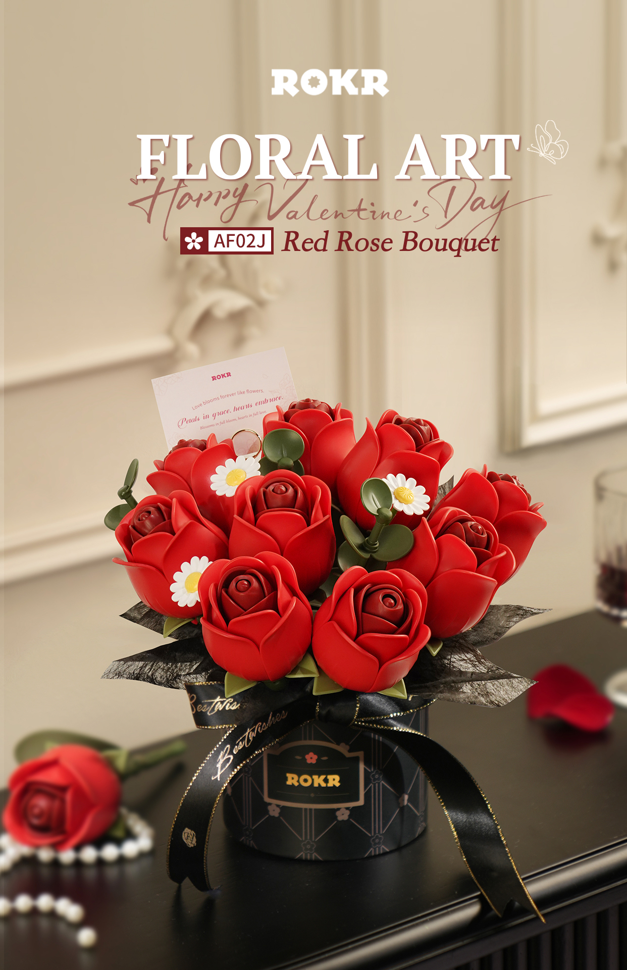 ROKR Red Rose Bouquet AF02J - DIY Flower Bouquet 3D Puzzle Kit