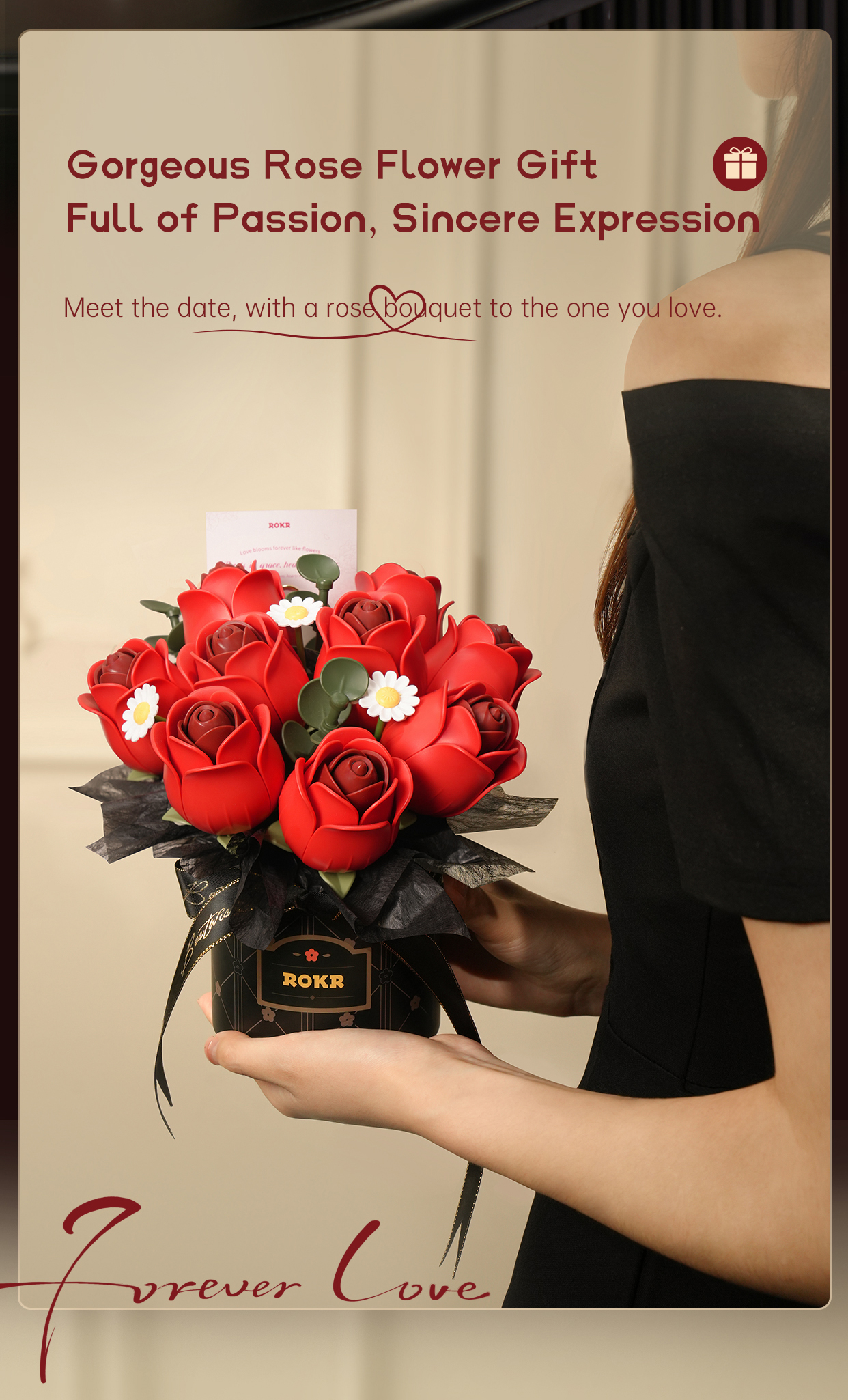 ROKR Red Rose Bouquet AF02J - DIY Flower Bouquet 3D Puzzle Kit