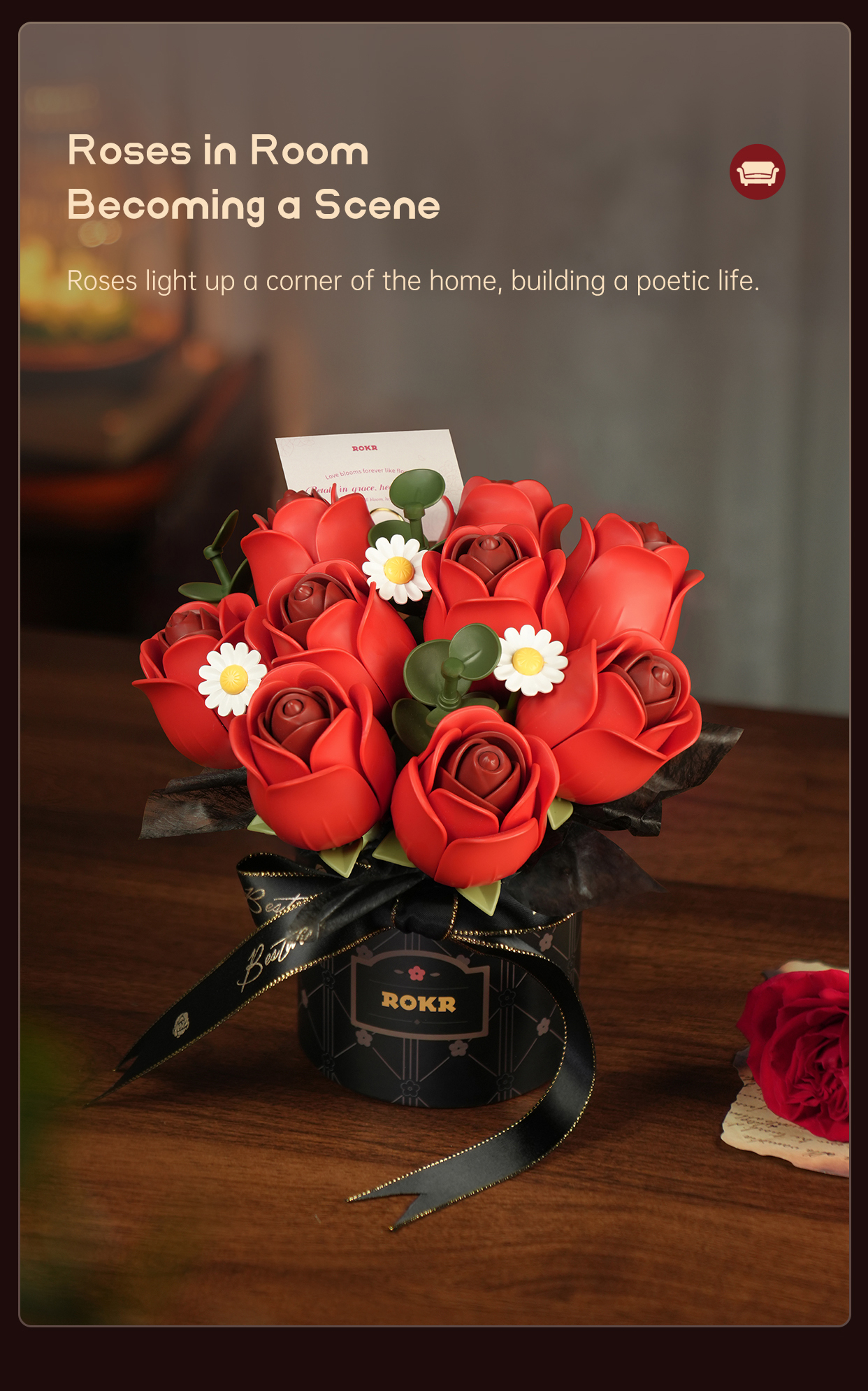 ROKR Red Rose Bouquet AF02J - DIY Flower Bouquet 3D Puzzle Kit