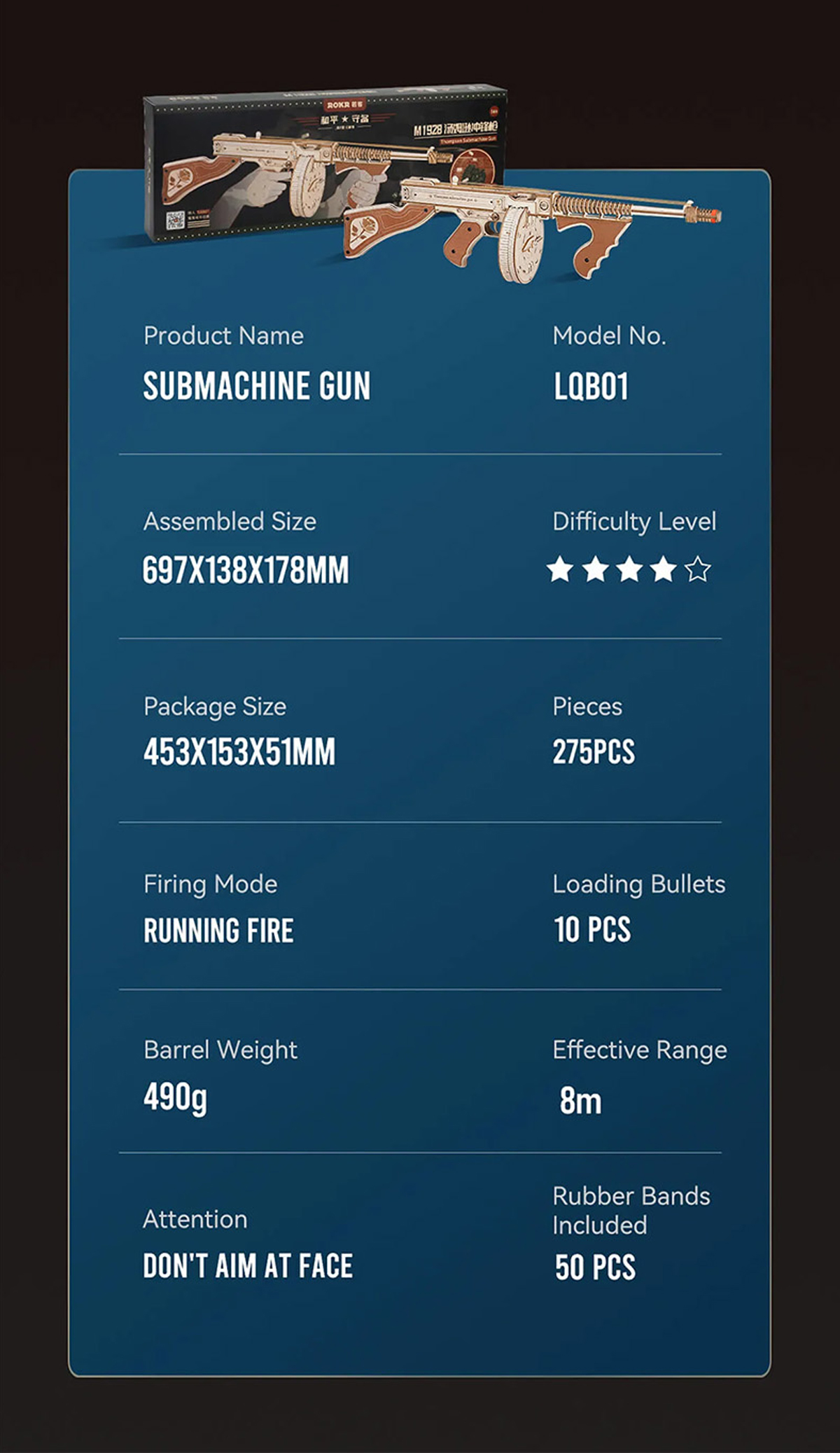 Thompson Submachine Gun Toy 3D Wooden Puzzle