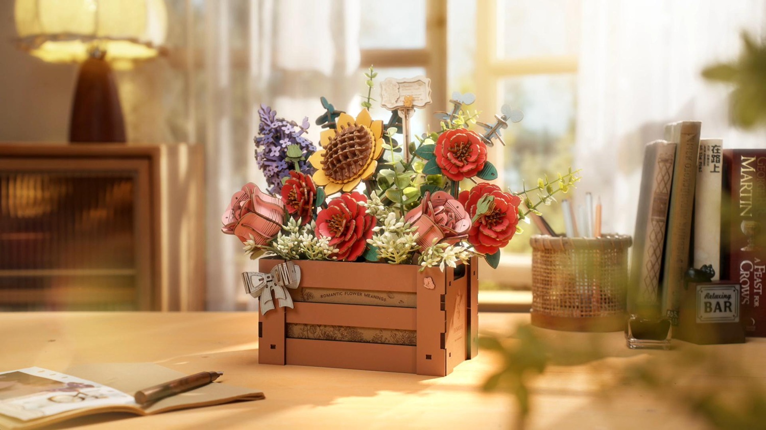 Rowood Wooden Bloom Box DIY 3D Puzzle TW02H on the table