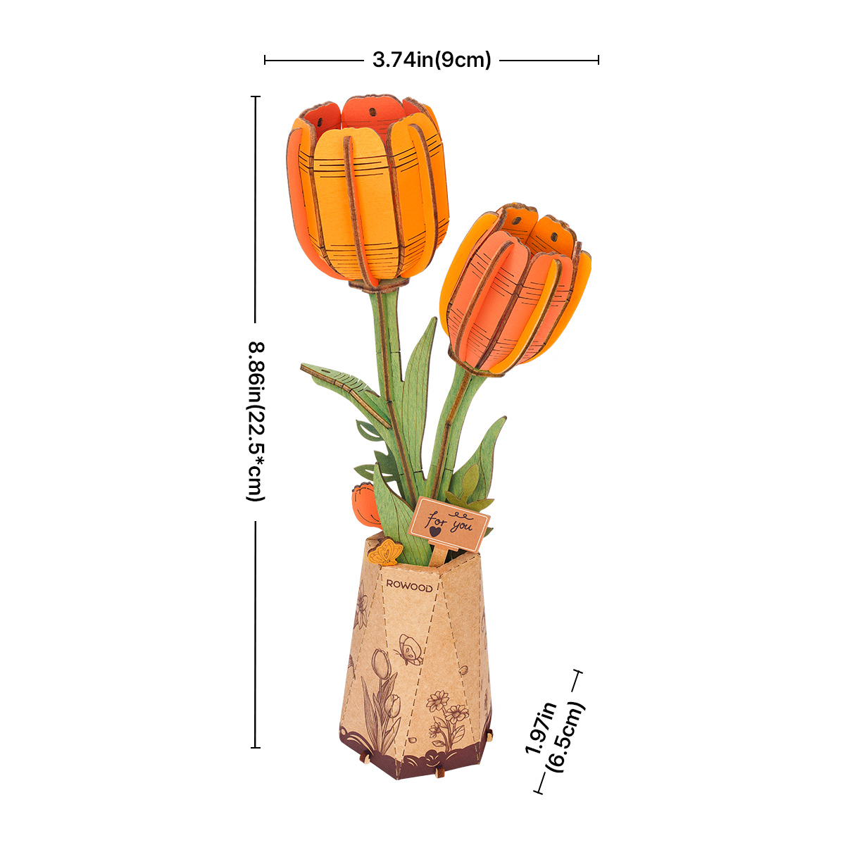 Rowood DIY Wooden Flower Bouquet Orange Tulip TW081
