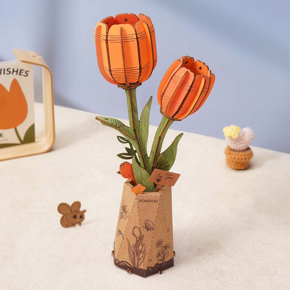 Rowood DIY Wooden Flower Bouquet Orange Tulip TW081