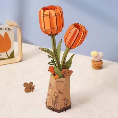 Rowood DIY Wooden Flower Bouquet Orange Tulip TW081