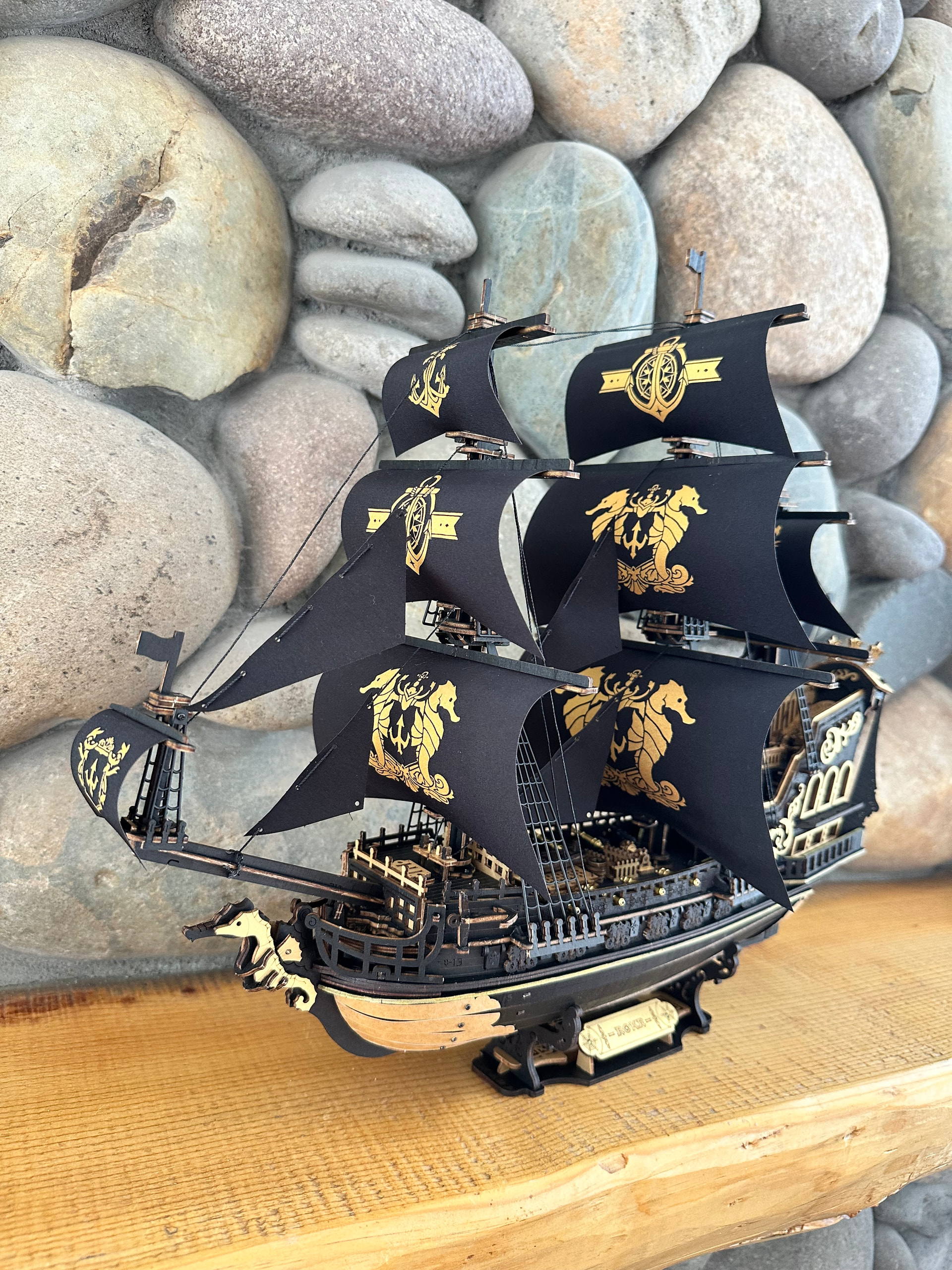 Mchipman's completed ROKR Seahorse Barque build photographed from the front